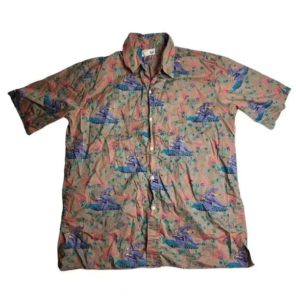 Reyn Spooner Cotton Hawaiian Bird Floral Shirt Size XL - Picture 1 of 7